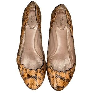 Chloe‎ Lauren Ballet Flats Brown Snakeskin Scalloped Womens Shoe Size EU 37 US 7